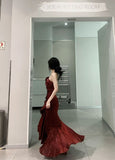Mermaid Spaghetti Straps Prom Dresses Gray Long Party Dress SD1309