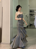 Mermaid Spaghetti Straps Prom Dresses Gray Long Party Dress SD1309