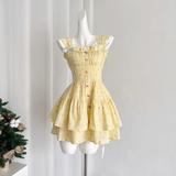 A line Strapless Sleeveless Yellow Floral Holiday Dresses Beach Dress Birthday Outfits SD289