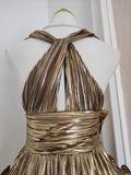 Sheath V Neckline Gold Ruffles Long Prom Dresses Birthday Outfits SD367