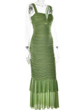 Condole Belt Ruched Bodycon Cut Out Mermaid Sleeveless Babyshower Maternity Maxi Dress Maternity