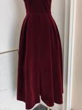 A line Sleeveless Burgundy Velvet Party Dress Holiday Birthday Dresses For Women SD350