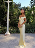 Mermaid Off The Shoulder Yellow Satin Long Evening Dress Prom Dresses SD2063 HZ0628