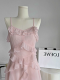 A Line Straps Ruffled Chiffon Pink Short Women's Holiday Dresses SD210