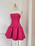 A line Strapless Hot Pink Satin Short Homecoming Dresses Birthday Outfits SD230