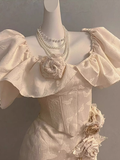 Sheath Square Neckline Floral ivory Long Party Dresses Birthday Outfits With Cap Sleeves SD447