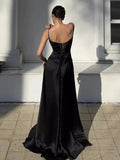 A line Spaghetti Straps Pink Satin Long Party Dresses Prom Dresses SD2705 HZ0628