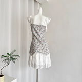 A line Spaghetti Straps Blue Sleeveless Floral Dress Short Holiday Dresses SD280
