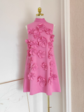 A line High Neckline Pink Satin Short Homecoming Dresses Birthday Outfits SD368 HZ0628