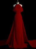 Sheath Halter Red Satin Long Prom Dress Evening Dress Formal Dress SD1818