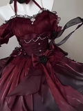 High Low Halter Burgundy Organza Party Dresses Birthday Outfits SD448