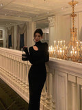 Sheath High Neckline Black Long Sleeves Prom Dresses Birthday Outfits SD407