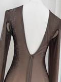 Sheath Scoop Long Sleeves Ombre Brown Party Dress Holiday Birthday Dresses For Women SD364