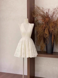 A Line Halter V Neckline Short White Women's Holiday Dresses SD214