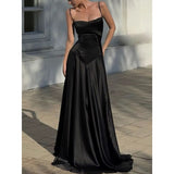 A line Spaghetti Straps Pink Satin Long Party Dresses Prom Dresses SD2705 HZ0628