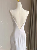 Mermaid Scoop Satin Night Party Dress White Long Prom Dresses SD1524 HZ0628