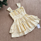 A line Strapless Sleeveless Yellow Floral Holiday Dresses Beach Dress Birthday Outfits SD289