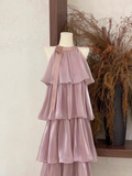 A line Scoop Ruffled Rose Pink Long Women's Vacation Holiday Dresses SD184
