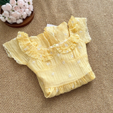 A line Scoop Short Sleeves Yellow Floral Holiday Dresses Beach Dress Birthday Outfits SD288