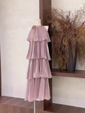 A line Scoop Ruffled Rose Pink Long Women's Vacation Holiday Dresses SD184