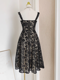 A Line Spaghetti Straps Tulle Lace Black Women's Holiday Dresses SD222 HZ0628