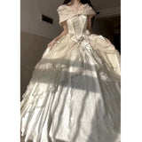 Ball Gown Sweetheart Satin Short Sleeves Long Evening Gown Prom Dresses SD1433 HZ0628
