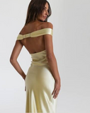 Mermaid Off The Shoulder Yellow Satin Long Evening Dress Prom Dresses SD2063 HZ0628