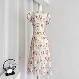 A line V Neckline Short Sleeves Pink Floral Dress Beach Holiday Dresses SD284