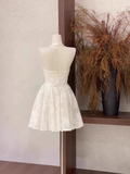 A Line Halter V Neckline Short White Women's Holiday Dresses SD214