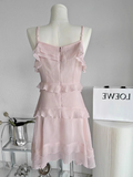 A Line Straps Ruffled Chiffon Pink Short Women's Holiday Dresses SD210