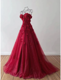 Pink Off Shoulder Tulle Floral Party Dress Tulle Prom Dress Evening Dress SD1747