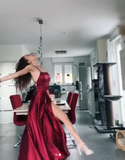 A line Halter Long Party Dress Satin Burgundy Prom Dresses SD2417