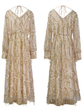 Apricot Sequin Tassel Tulle Ruched Cross Chest Multi Way Tie Back V-neck Elegant Boho Photoshoot Maternity Maxi Dress Maternity