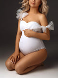 White Tulle Bow Lace-up Bodycon One-Pieces Bikini Beach Holiday Swimwear Elegant Maternity Photoshoot Bodysuit Maternity