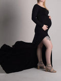 Side Split Mermaid Off Shoulder Bodycon Photoshoot Maternity Maxi Dress Maternity