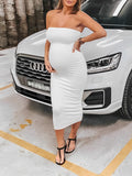 Bandeau Strapless Tube Party Dress Sleeveless Bodycon Babyshower Casual Maternity Maxi Dress Maternity