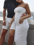 Bandeau Strapless Tube Party Dress Sleeveless Bodycon Babyshower Casual Maternity Maxi Dress Maternity