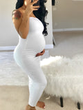 Bandeau Strapless Tube Party Dress Sleeveless Bodycon Babyshower Casual Maternity Maxi Dress Maternity