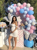 White Grenadine Mesh Off Shoulder Ruffle Cap Sleeve Bodycon Cute Babyshower Maternity Mini Dress Maternity