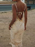 Satin Spaghetti Strap Tie Back Backless Trumpet Party Bodycon Plus Size Baby Shower Maternity Maxi Dress Maternity