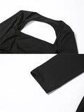 Black Cut Out Mermaid Crop Long Sleeve Backless Bodycon Cocktail Club Party Photoshoot Maternity Maxi Dress Maternity