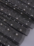 Mesh Solid Color Beading Pearl Rhinestone Long Sleeve Cover-ups Side Slit Photoshoot Maternity Maxi Dress Maternity
