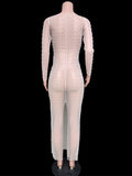 Mesh Solid Color Beading Pearl Rhinestone Long Sleeve Cover-ups Side Slit Photoshoot Maternity Maxi Dress Maternity