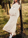 Ruffle High Waist Falbala Boho Flowy Long Sleeve Plus Size Baby Shower Maternity Photoshoot Midi Dress Maternity