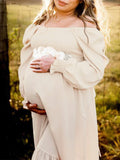 Ruffle High Waist Falbala Boho Flowy Long Sleeve Plus Size Baby Shower Maternity Photoshoot Midi Dress Maternity