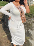 White Off Shoulder Ruffle Sashes Bodycon Cute Baby Shower Long Sleeve Maternity Midi Dress Maternity