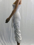 White Off Shoulder Ruffle Sashes Bodycon Cute Baby Shower Long Sleeve Maternity Midi Dress Maternity