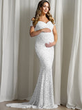 Floral Lace Off Shoulder Mermaid PhotoShoot Baby Shower Pregnant Maternity Maxi Dress Maternity