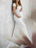 Floral Lace Off Shoulder Mermaid PhotoShoot Baby Shower Pregnant Maternity Maxi Dress Maternity