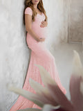 Floral Lace Off Shoulder Mermaid PhotoShoot Baby Shower Pregnant Maternity Maxi Dress Maternity